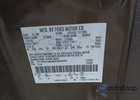 2009 Ford F-150 Xlt z USA, uszkodzony, nr VIN 1FTRX14849KB50591